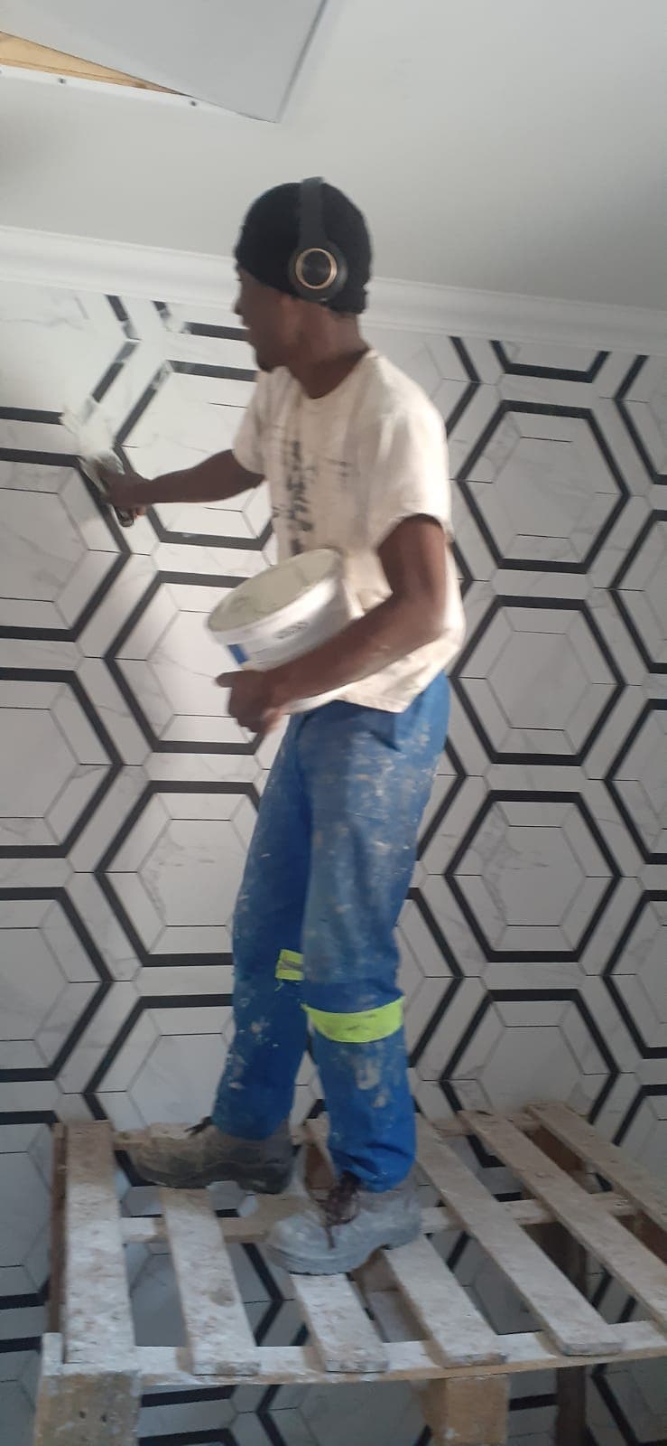 Craftsman Installing Hexagon Tiles